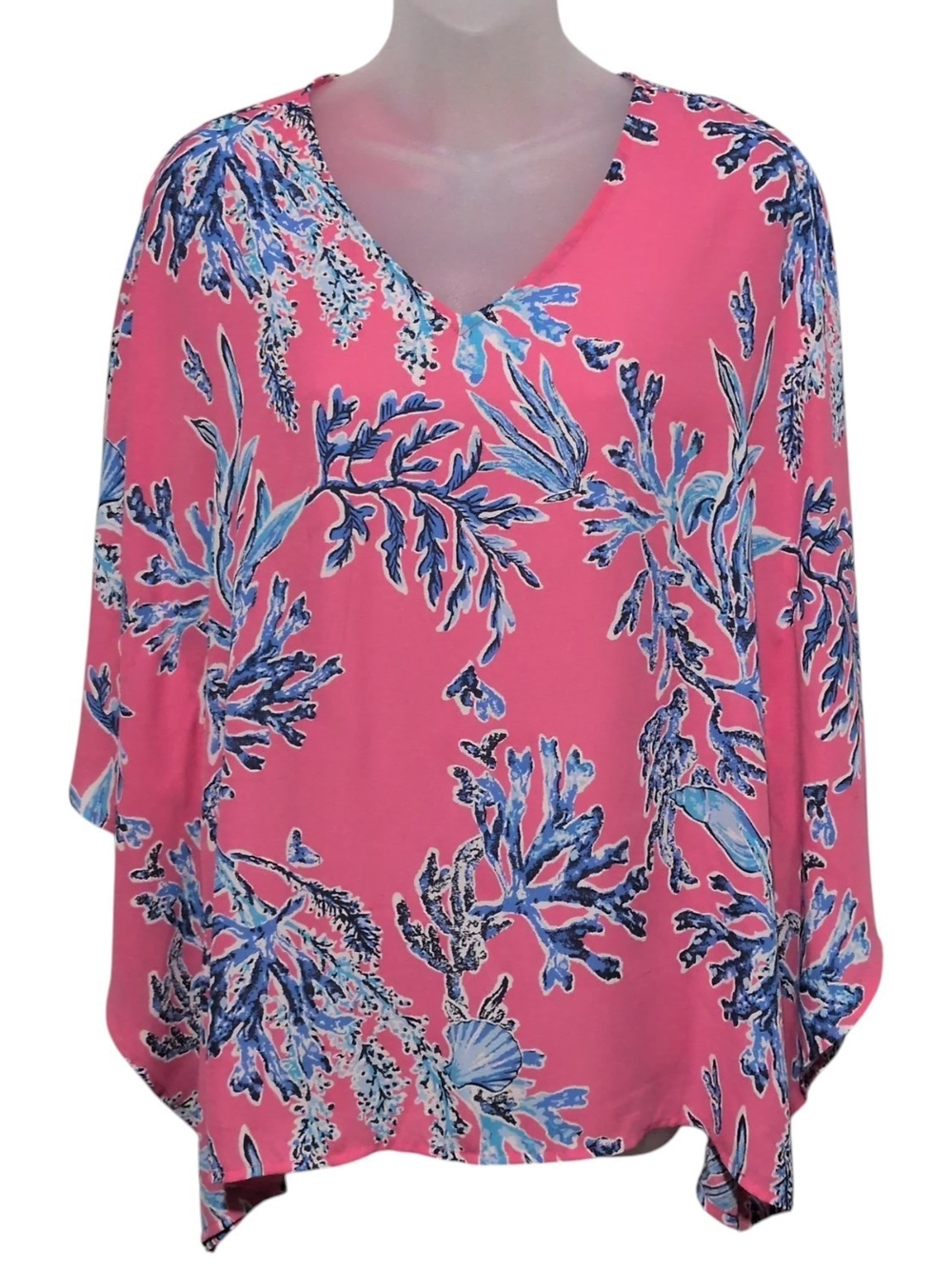 Belle by Kim Gravel Pink Coral Reef Shell Pattern V-Neck Kaftan Tunic Oversized